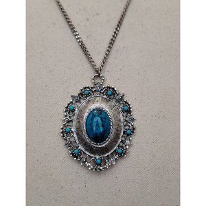 Vintage Turquoise and Silver Colored Medallion Necklace